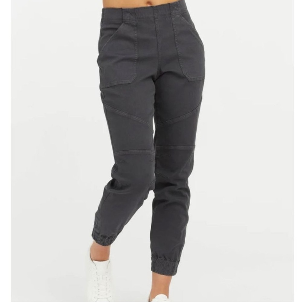 Spanx Stretch Twill Moto Jogger Pant Washed Black, Size Small